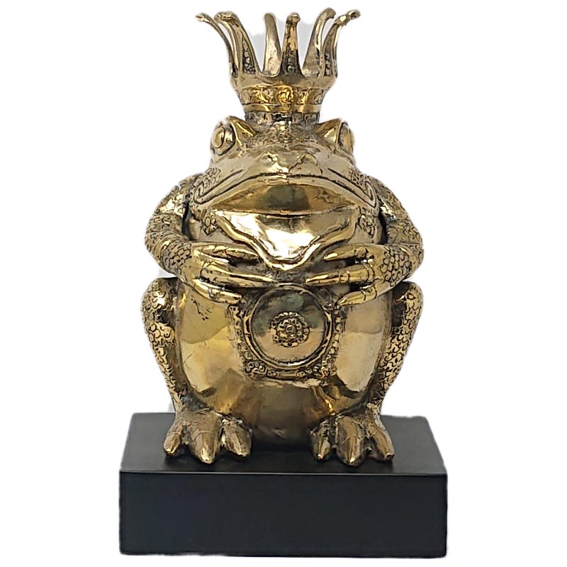 BRONZ KING FROG COLORED GOLD ON STAND - DECOR OBJECTS